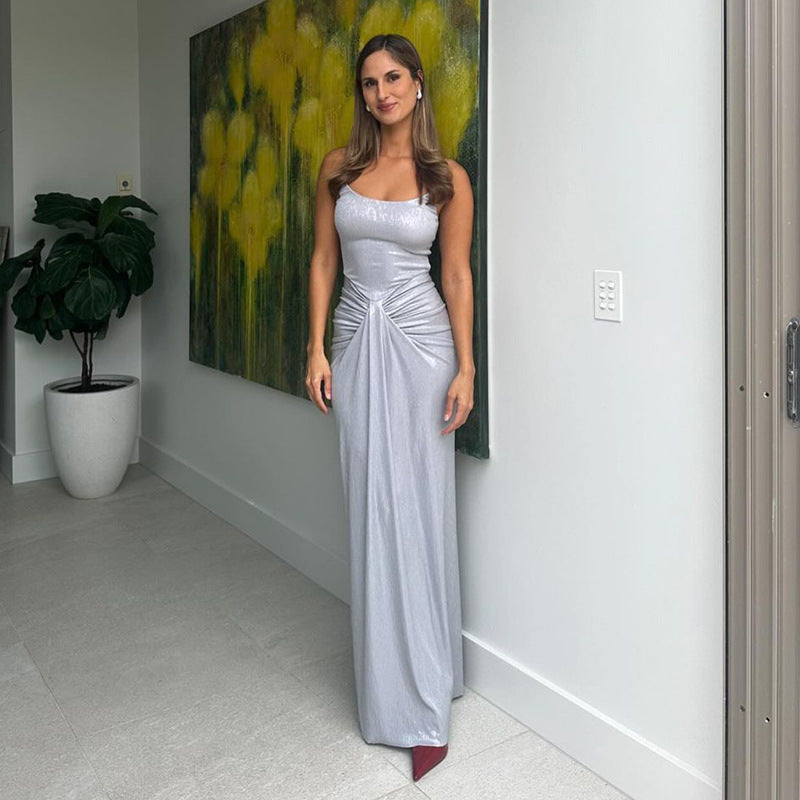 Women Sexy Pleated Knot Strap Dress 4