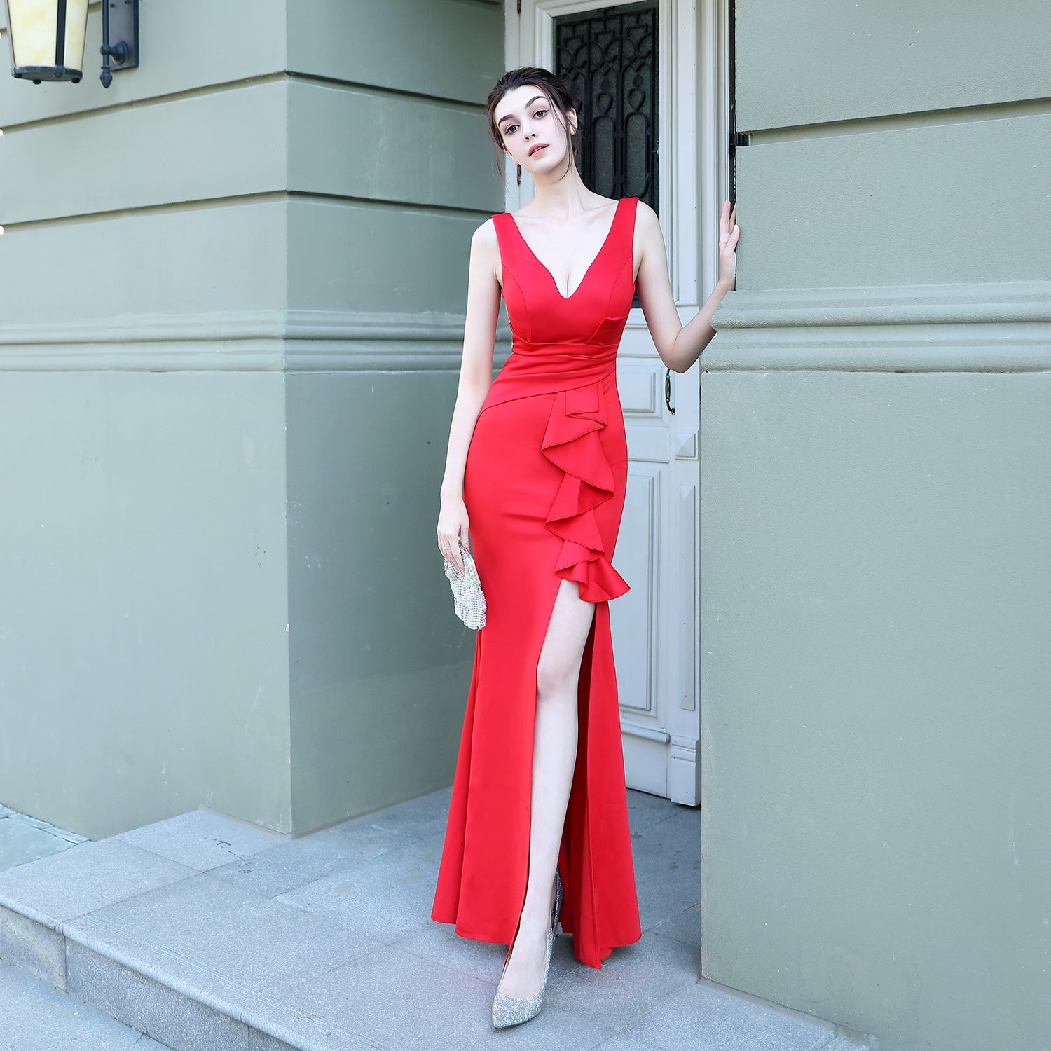 Sleeveless Solid Color Fishtail Evening Dress Formal Party Gown 9
