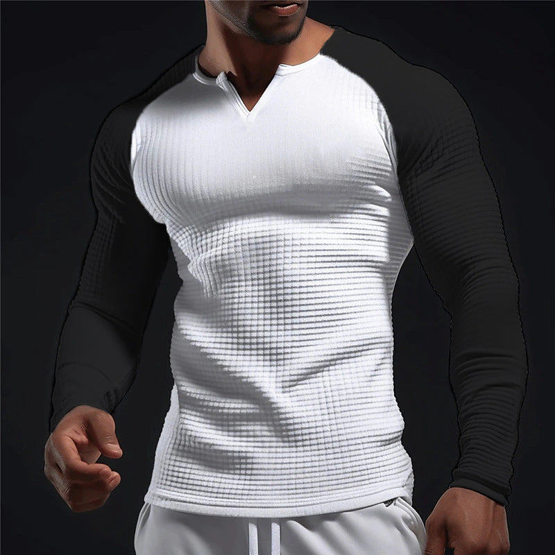 Men's Long Sleeve Color Block Waffle Basic T-Shirt 6