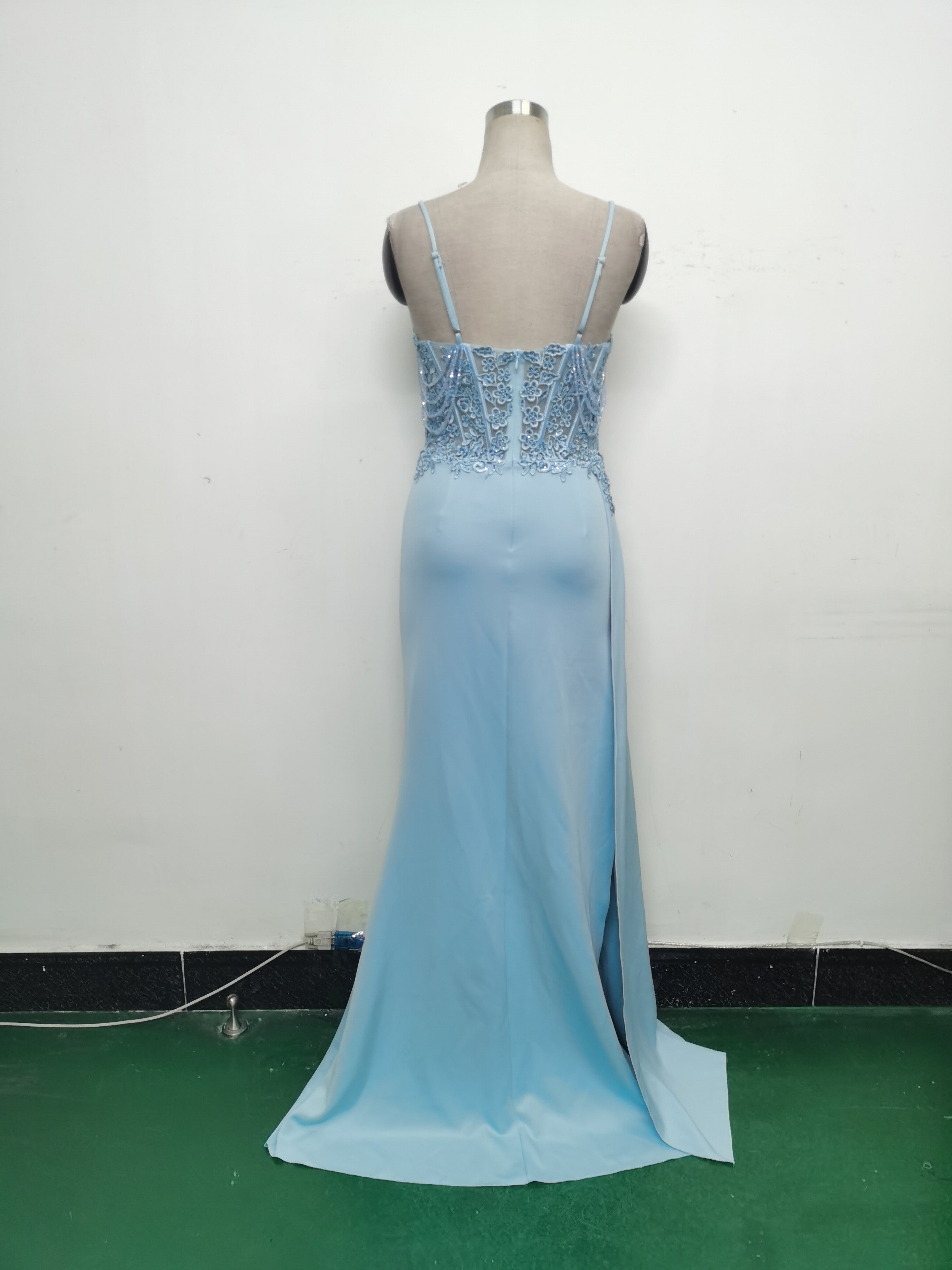 Women Beaded Flowered Fishbone Beaded Evening Dress 29