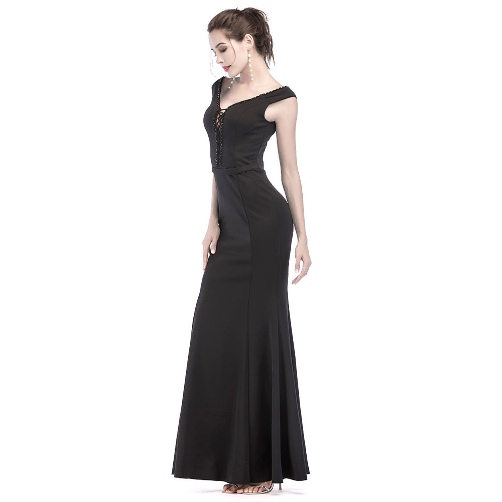 Women Elegant V Neck Slim Formal Party Maxi Mermaid Evening Dress 33