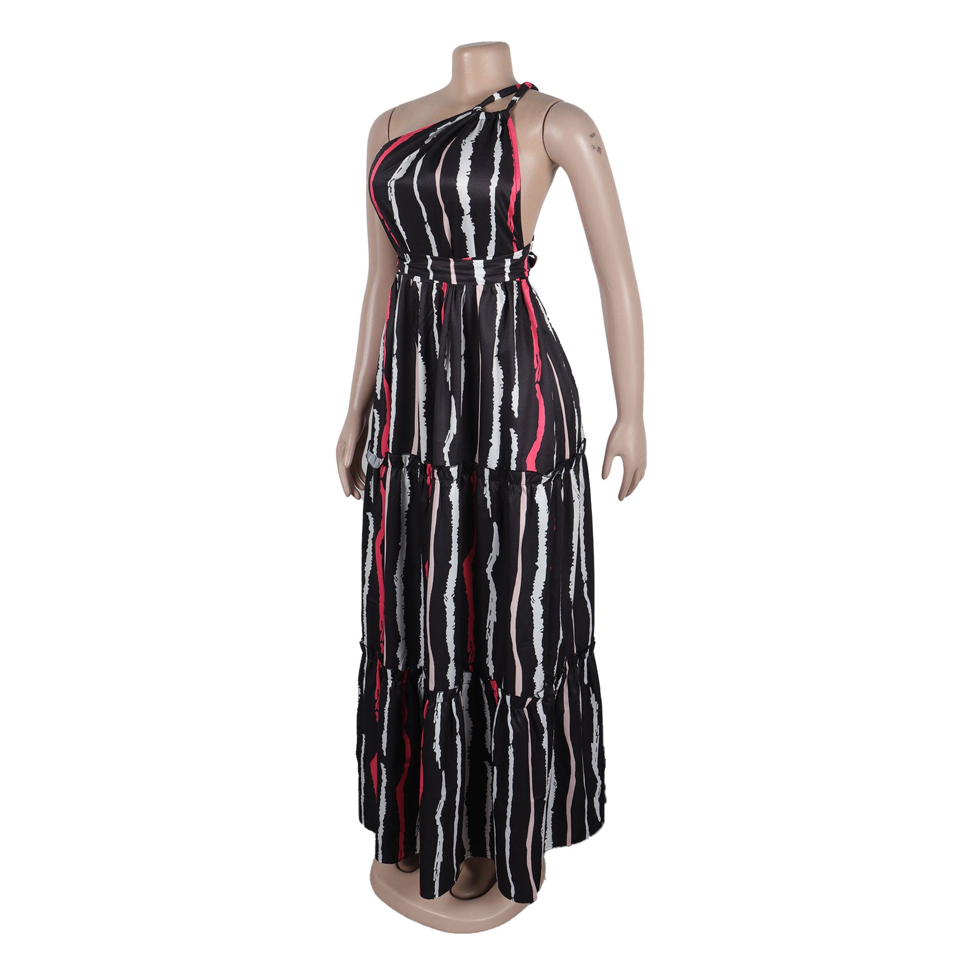 Women Sexy Print Lace-Up Slash Shoulder Backless Dress 11