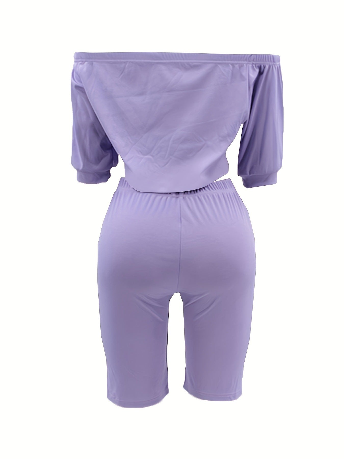 Off-Shoulder Top High-Stretch Shorts Summer Two-Piece Set 16