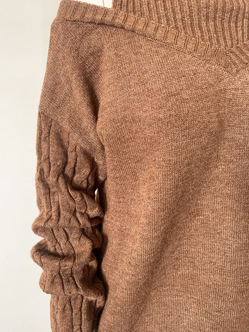 Women off-shoulder turtleneck loose sweater 17