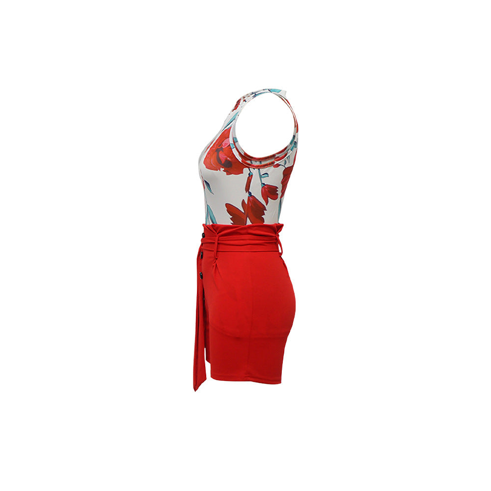 Women Printed Round Neck Sleeveless Top and Shorts Two-piece Set 5