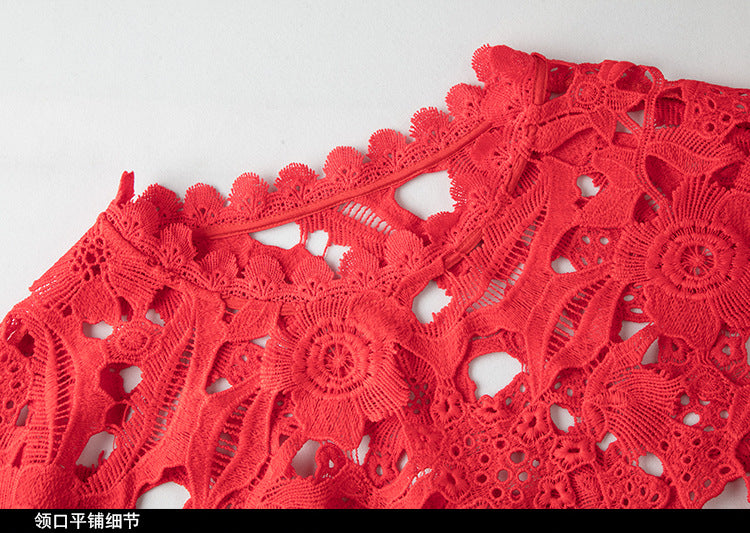 Plus Size Women Loose Hollow Lace Dress 4