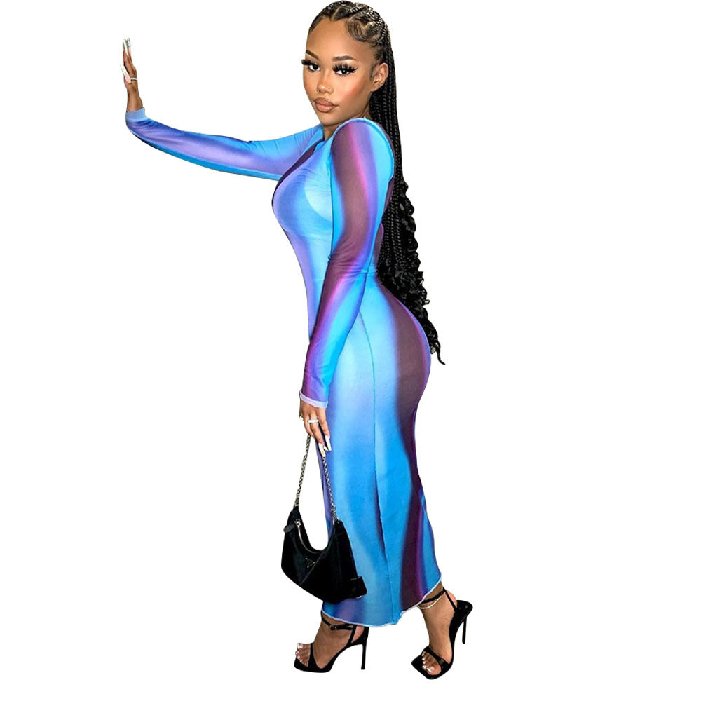 Women sexy mesh See-Through long-sleeved dress 10