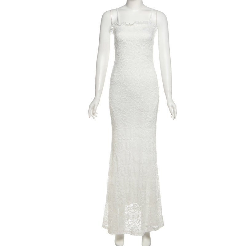 Women Summer Sexy Solid Mesh Patchwork Hollow Strap Dress 6