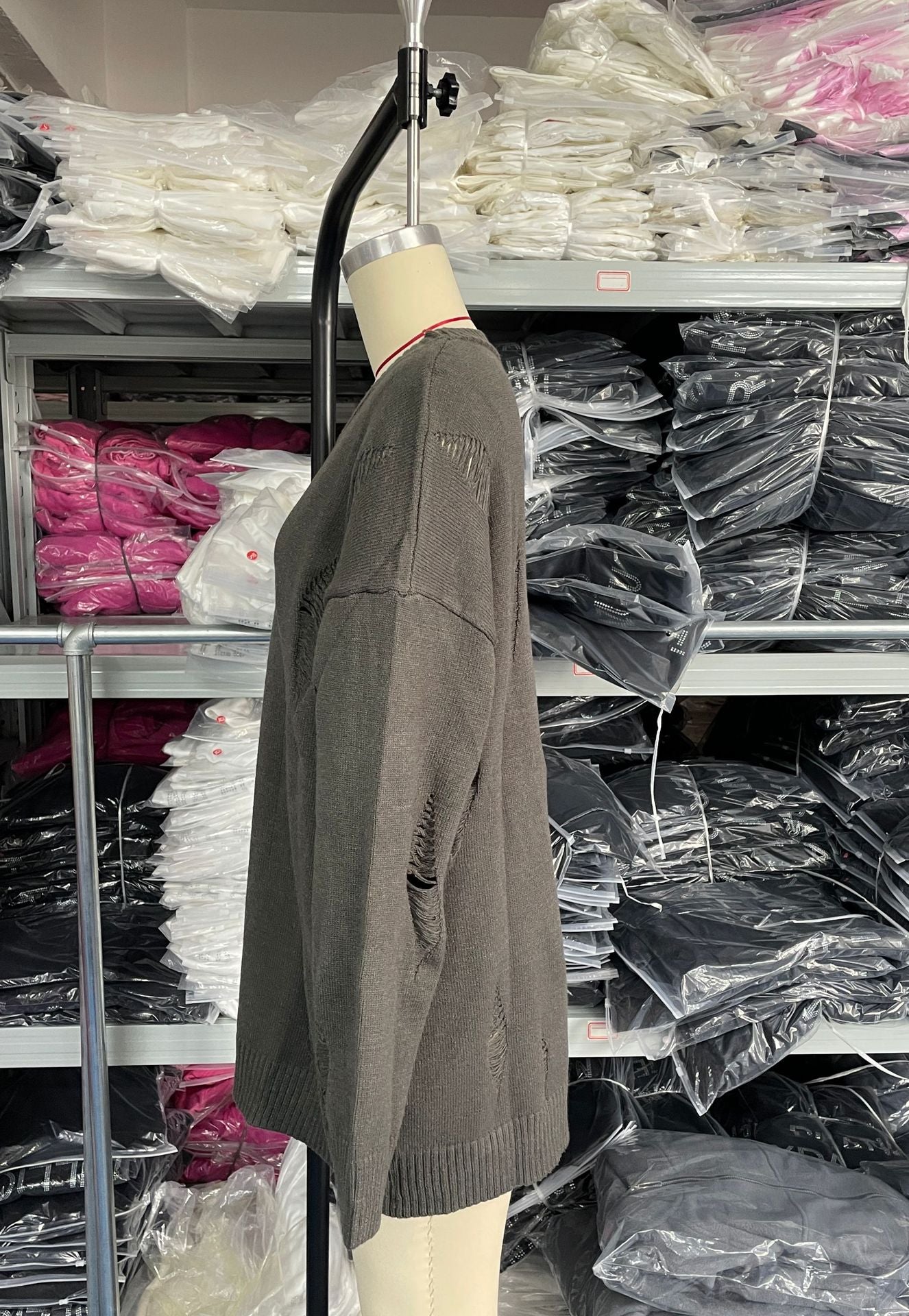 Women Casual Ripped Round Neck Loose Long Sleeve Sweater 17