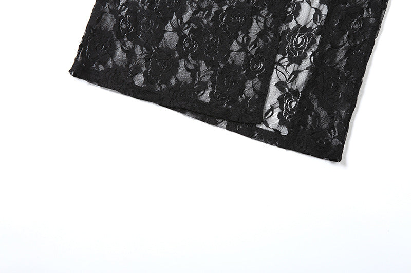 Women spring sexy hollow lace Patchwork Pleated slit Bodycon Dress 26