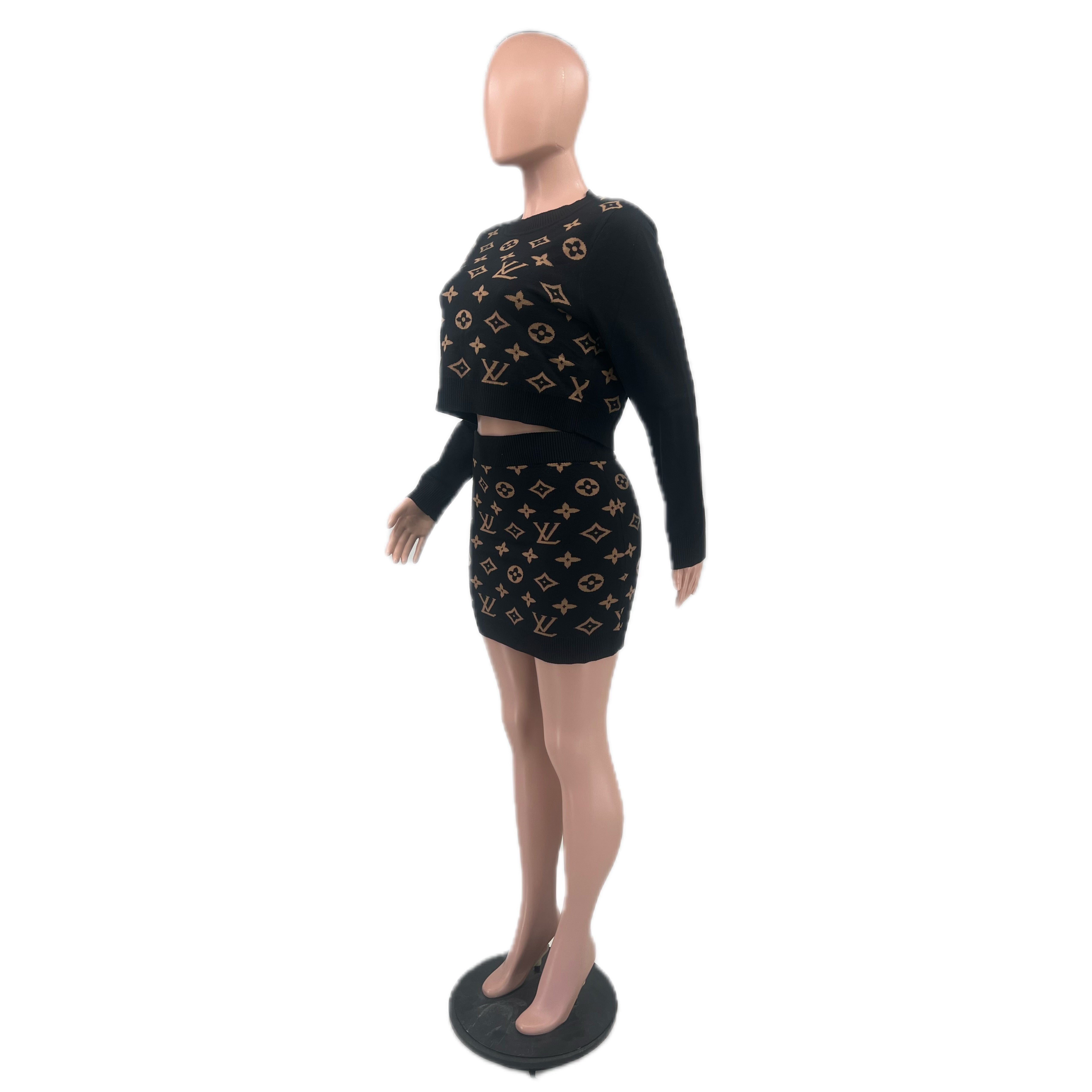 Women's Winter Round Neck Pullover Long Sleeve Sweater Short Skirt Two-Piece Set 13