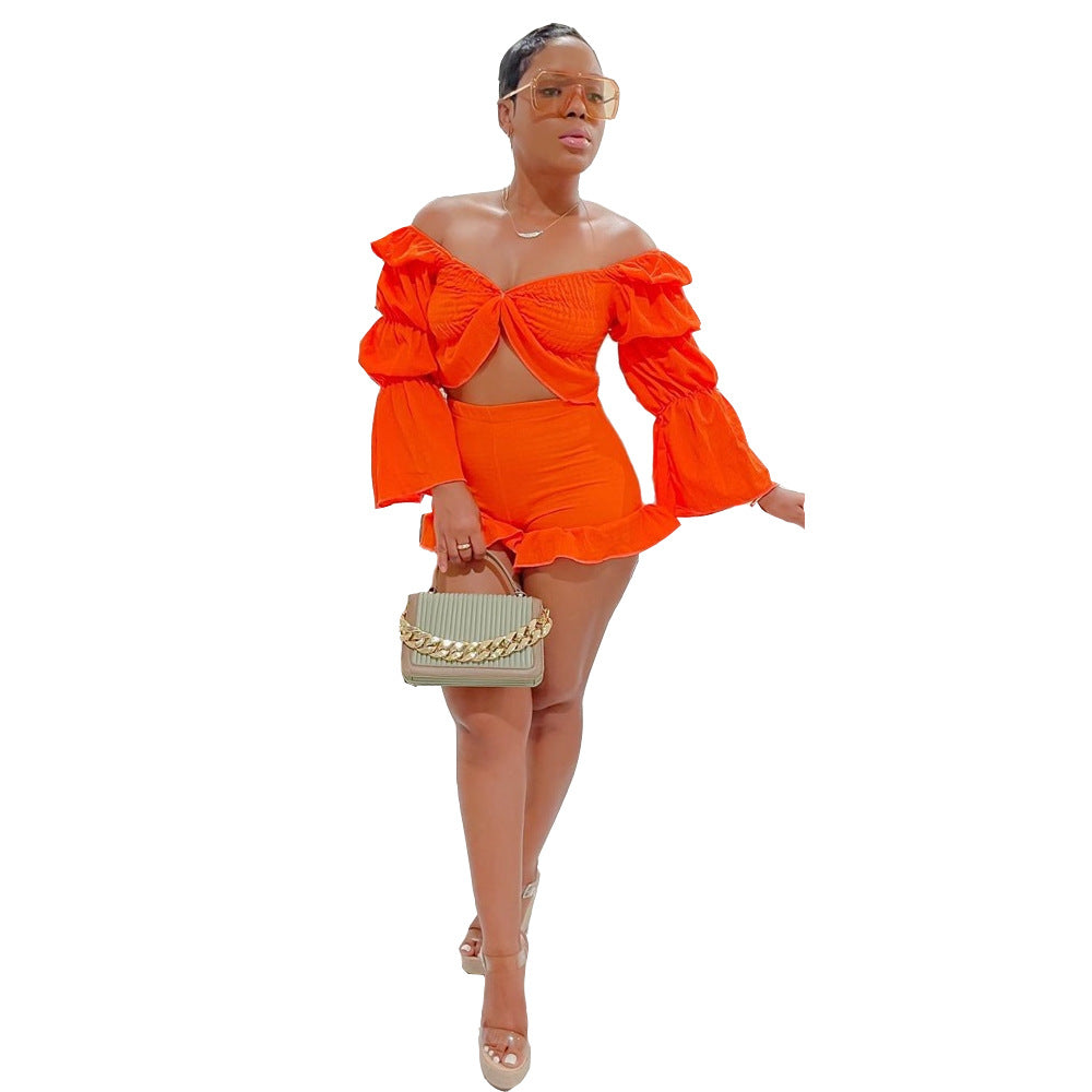 Sexy women's blouse with piled sleeves and pleated suit 13