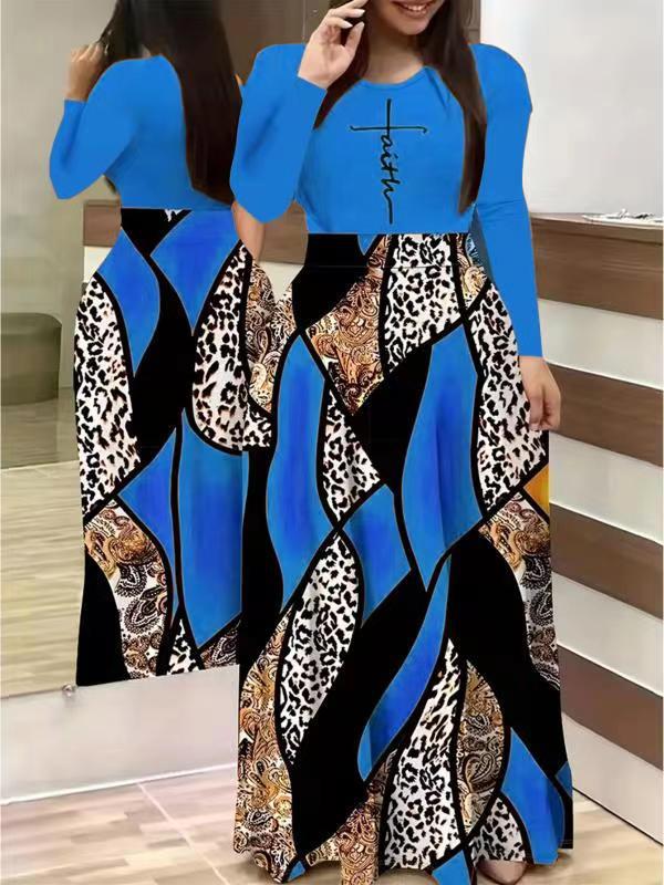 Casual Printed Deep V Half-Sleeve Long Dress 6