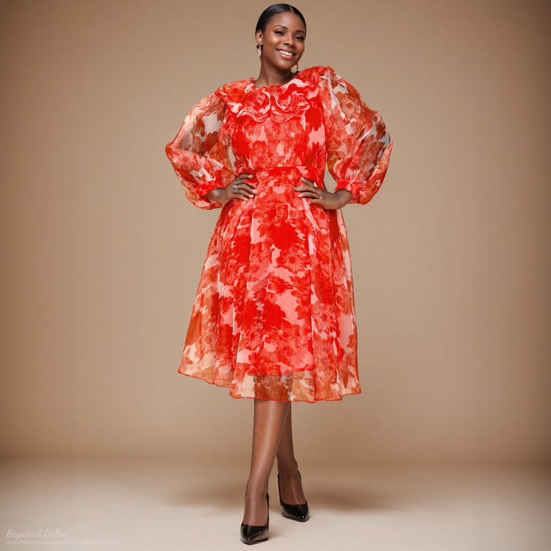 Spring & Autumn Long-Sleeve Lantern Sleeve Dress Formal Party Plus Size A-Line Dress