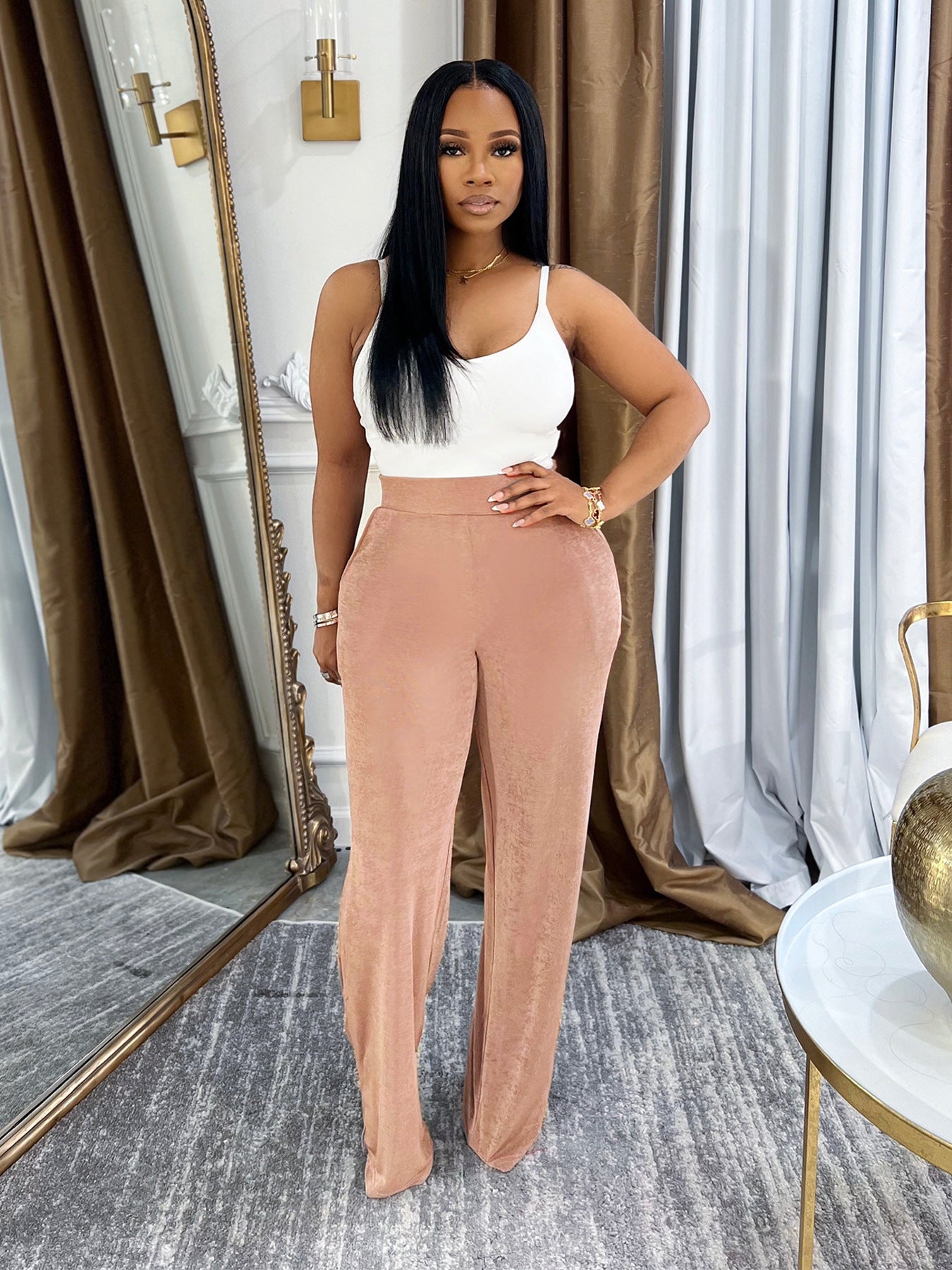 Fashion Casual Women's Loose High Waist Wide Leg Pants Elegant Career Trousers 3