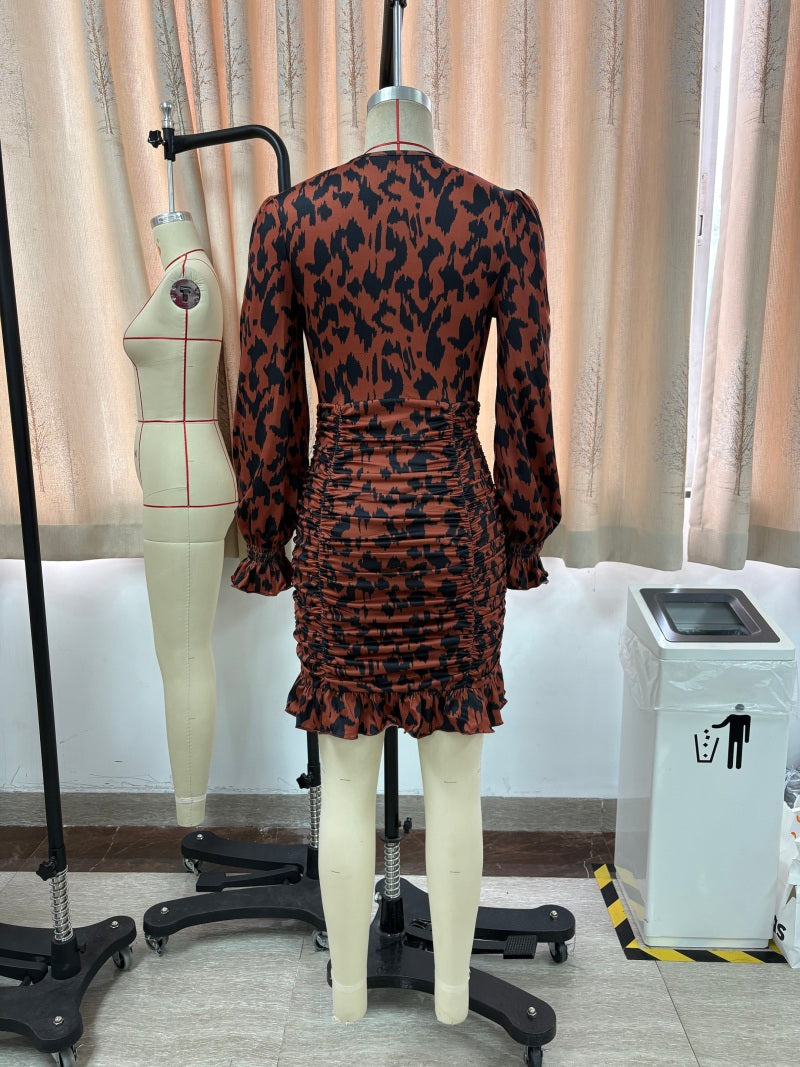 Women's Slim V-Neck Leopard Short Dress 10