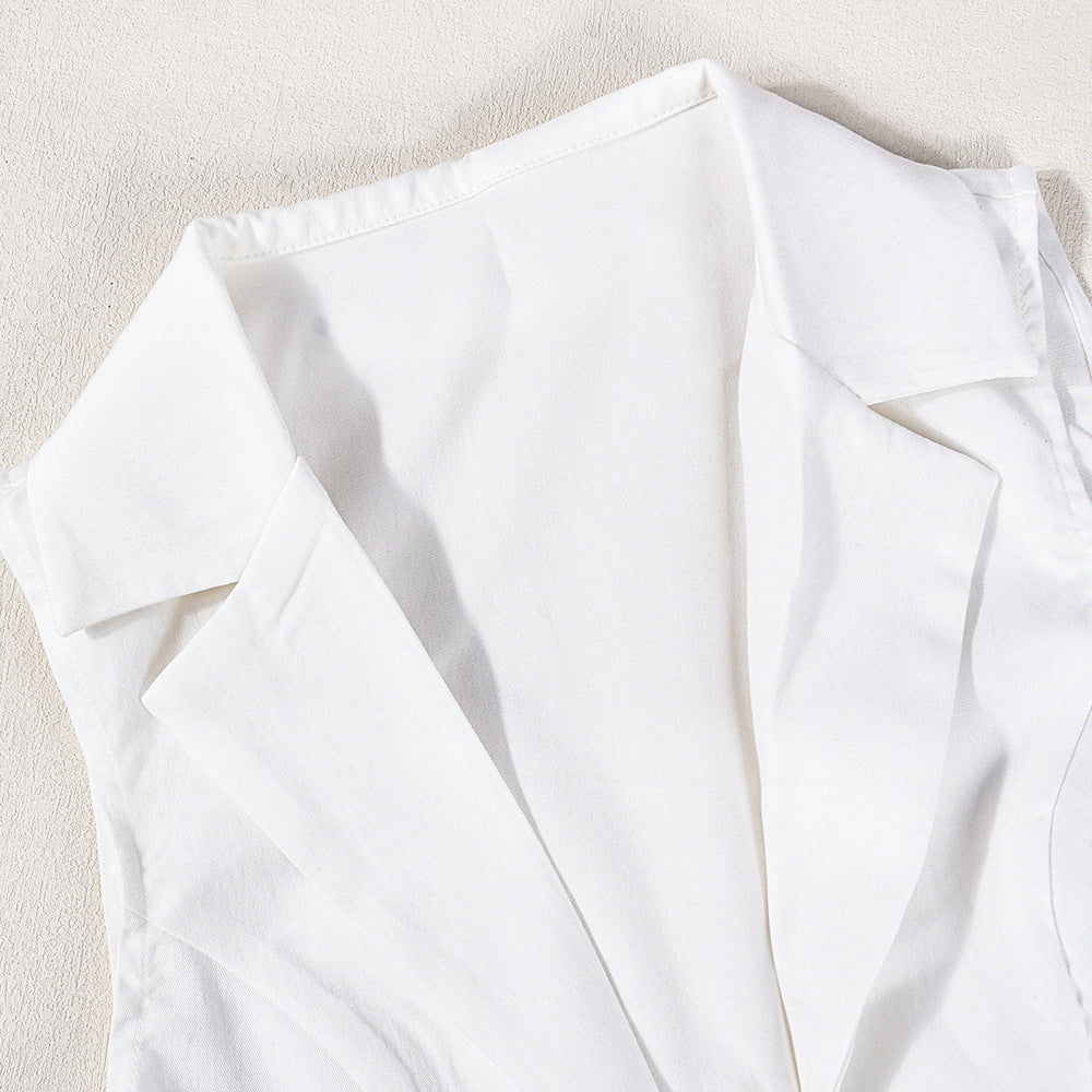 Summer Sexy Slim-Fitting Lace-Up Crop Turndown Collar Two Piece Pants Set For Women 8