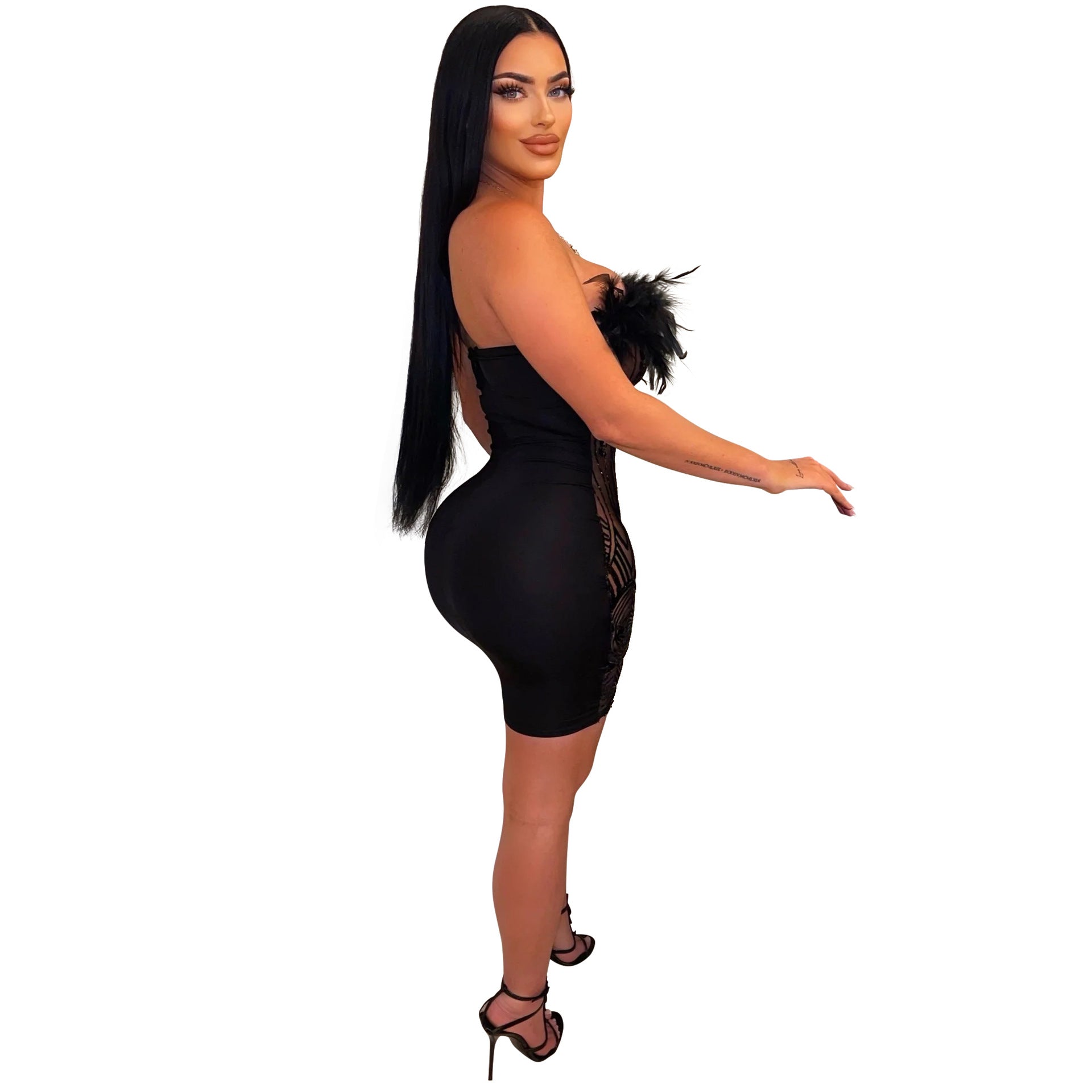 Women Sexy Off Shoulder See-Through Sequin Dress 6