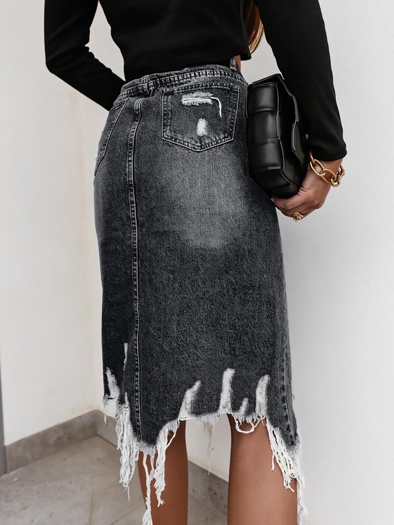 Spring Summer Women's High Waist Front Slit Denim Long Skirt 5