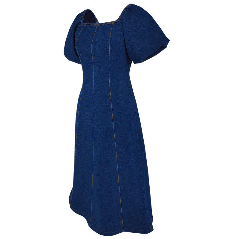 Women Denim U-Neck Short Sleeve Dress 5