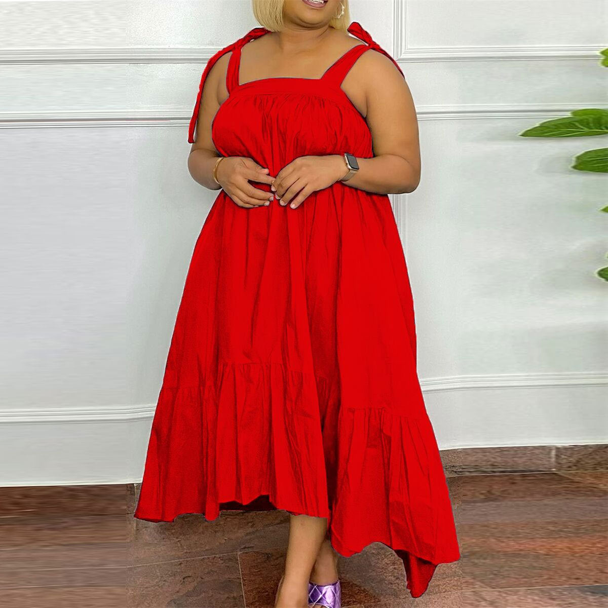 Sexy Plus Size Solid Strap Loose Dress 5