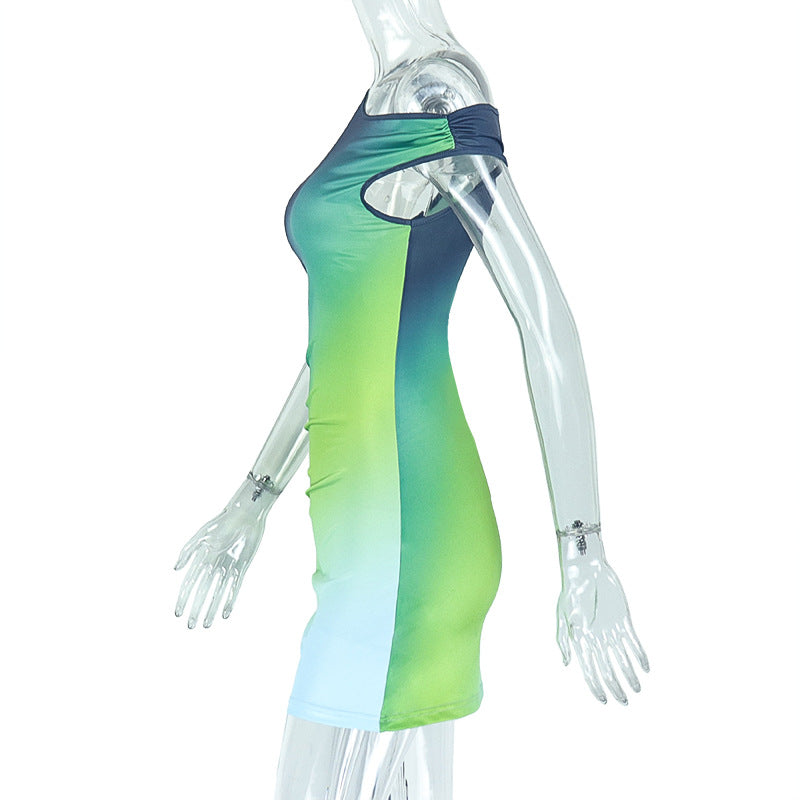 Fashion Slash Shoulder Printed Tight Fitting Bodycon Women's Dress 7