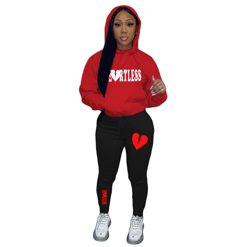 Plus Size Women's Fashion Print Contrast Set Sport Two-Piece 7