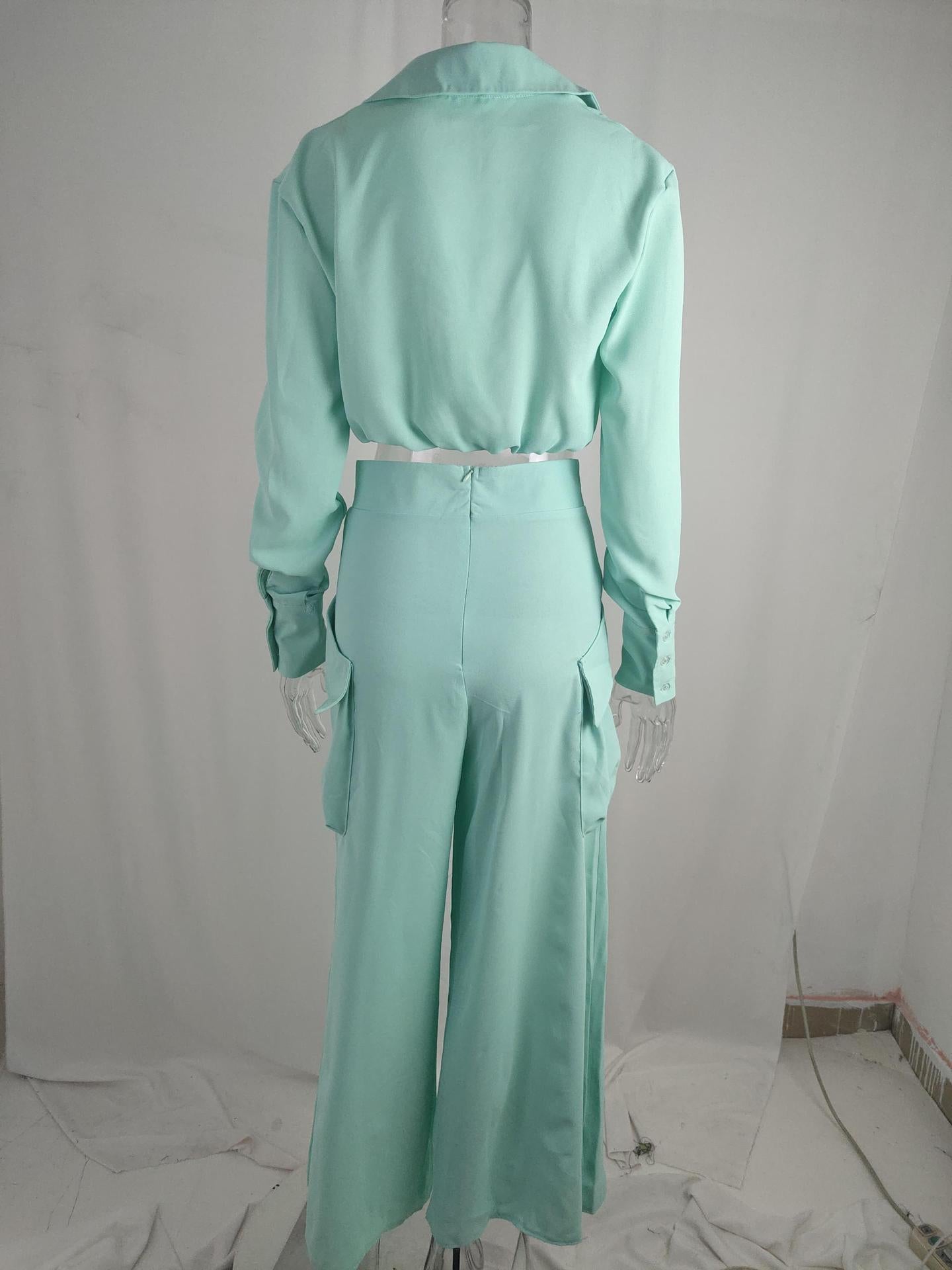 Fall Winter Women's Solid Chic Career Loose Pocket Fashion Casual Suit 25