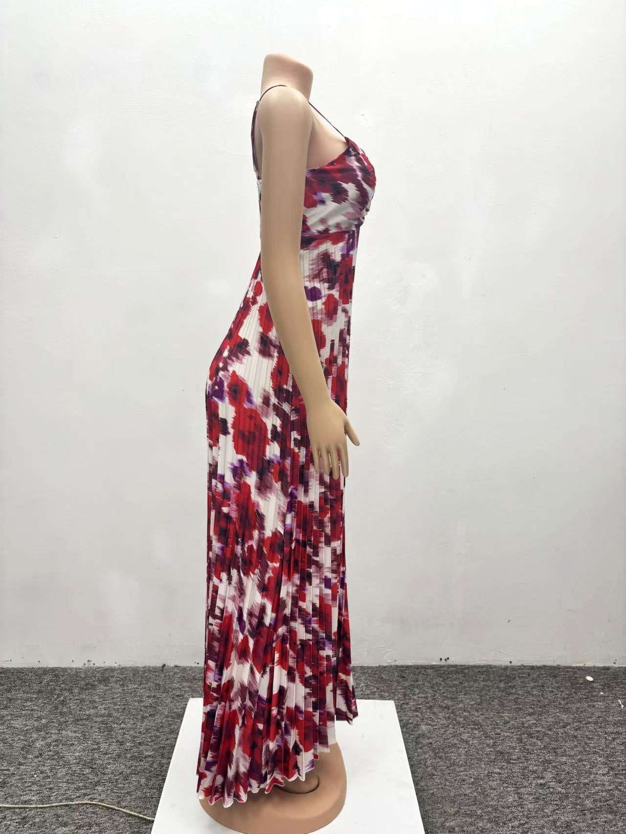African print pleated strap long sexy dress for women 7