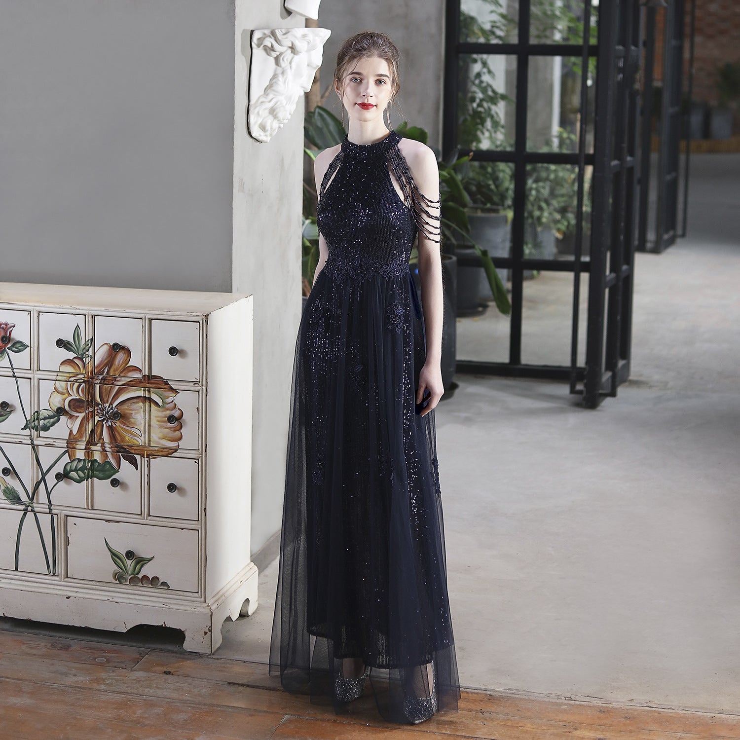 Luxury Sequin Mesh Brides Dress Elegant Formal Party Evening Gown 12