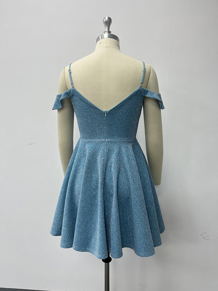 Shiny Off-Shoulder Sexy Straps V-Neck Party Cocktail Dress 10