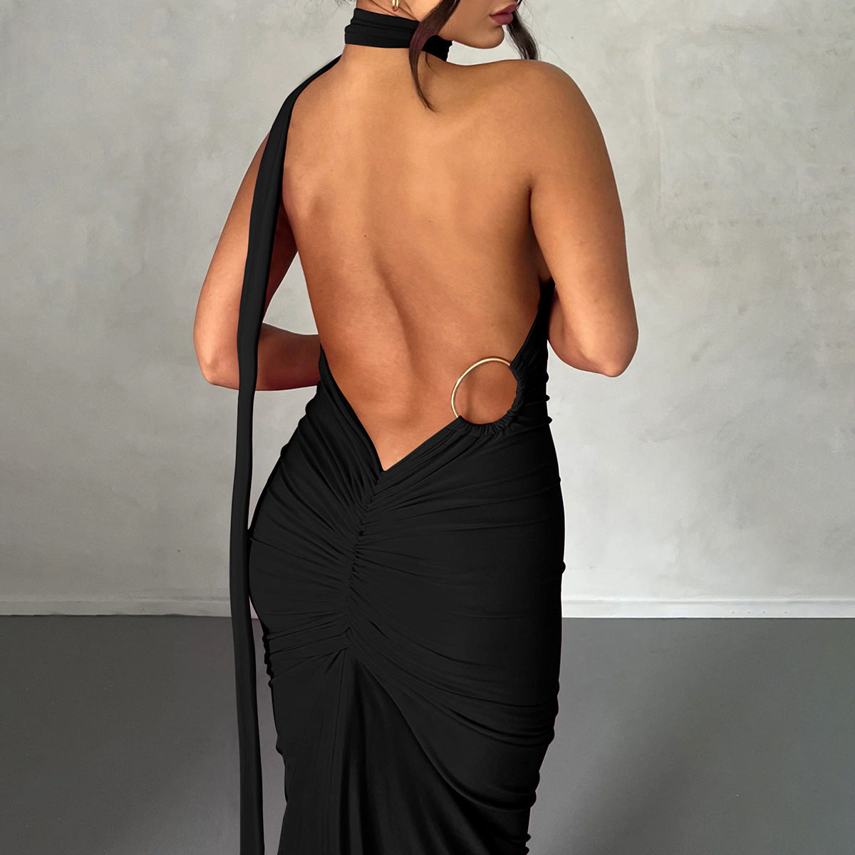 Plus Size Women Summer Sexy Backless Pleated Lace-Up Dress 5