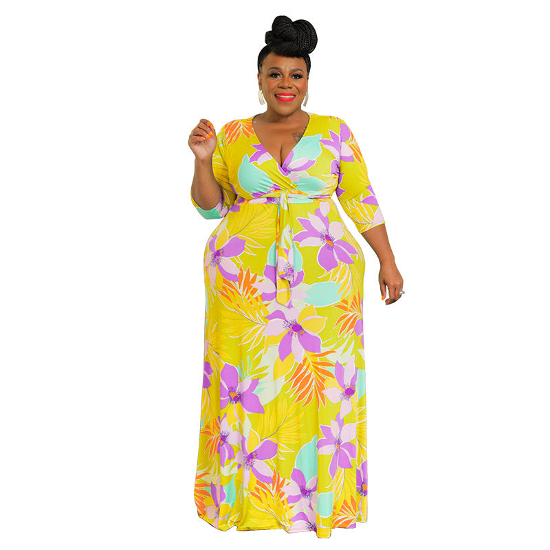 Fashion Plus Size Women's Summer Print Multicolor Sexy Bodycon Swing Dress 7