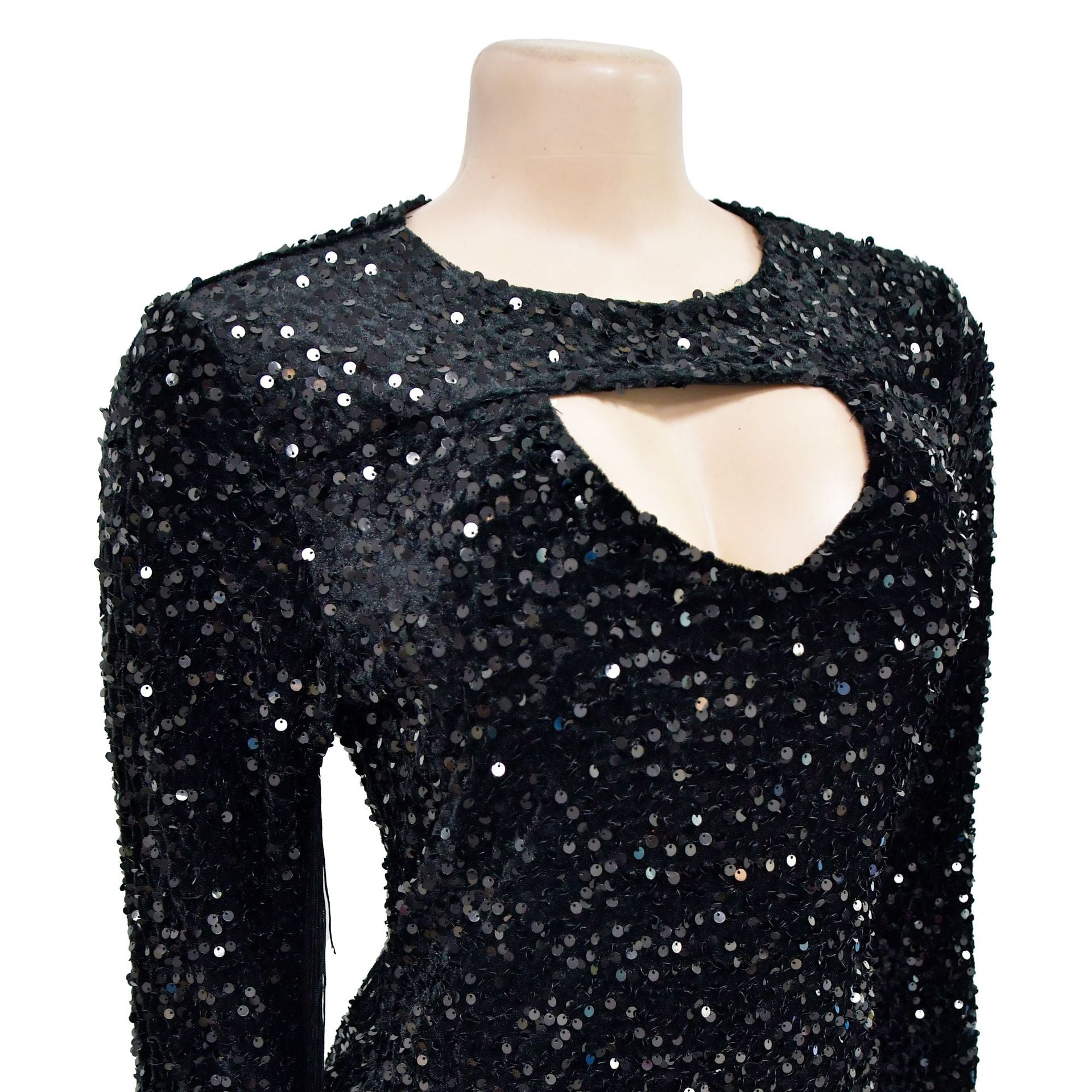 Women Solid Sequined Tassel Long Sleeve Dress 13