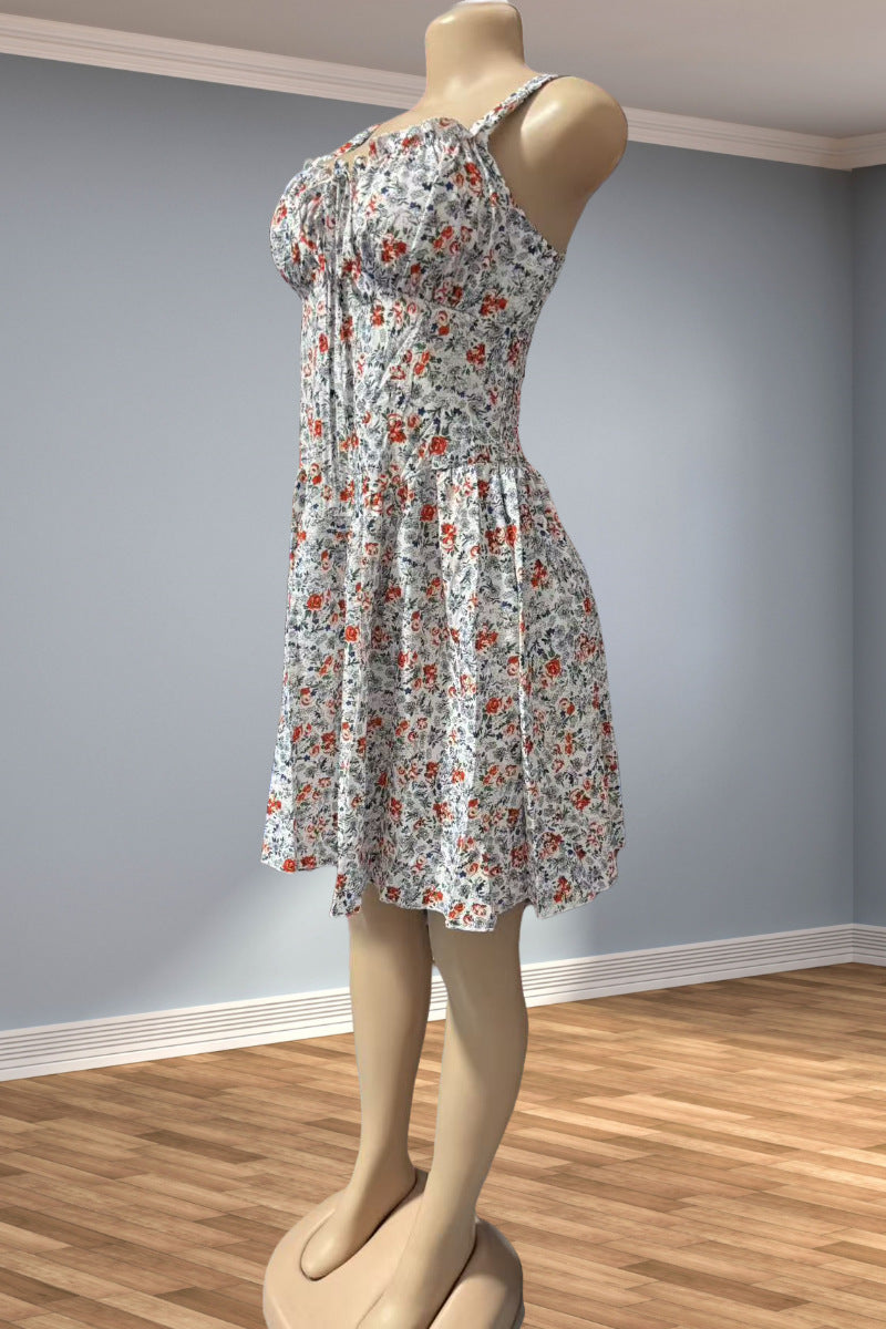 Fashion Print Sexy Deep V-Neck Sling Slim Waist Irregular Dress 6