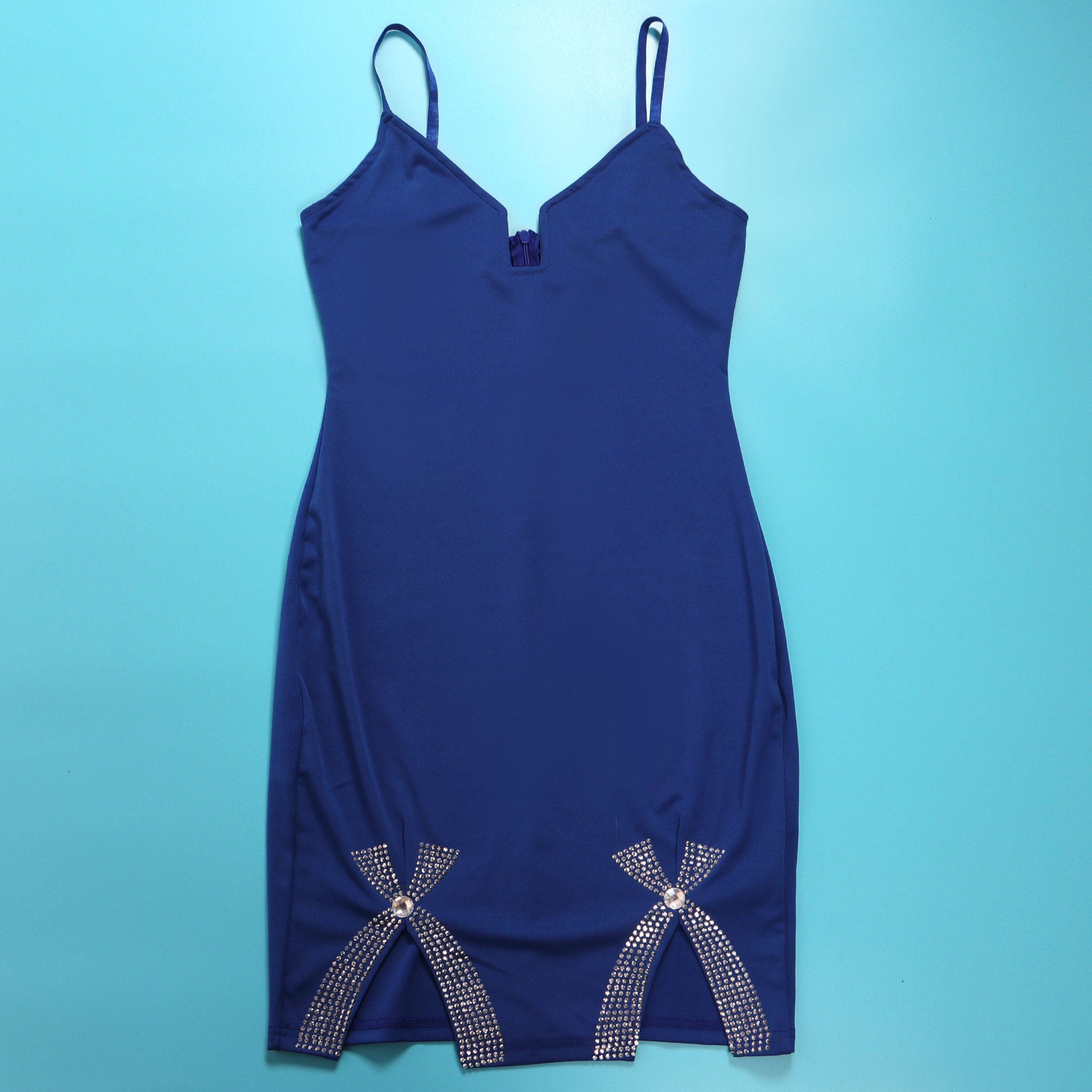 Sexy Bow-Embellished Beaded Slit Strap Bodycon Dress 52