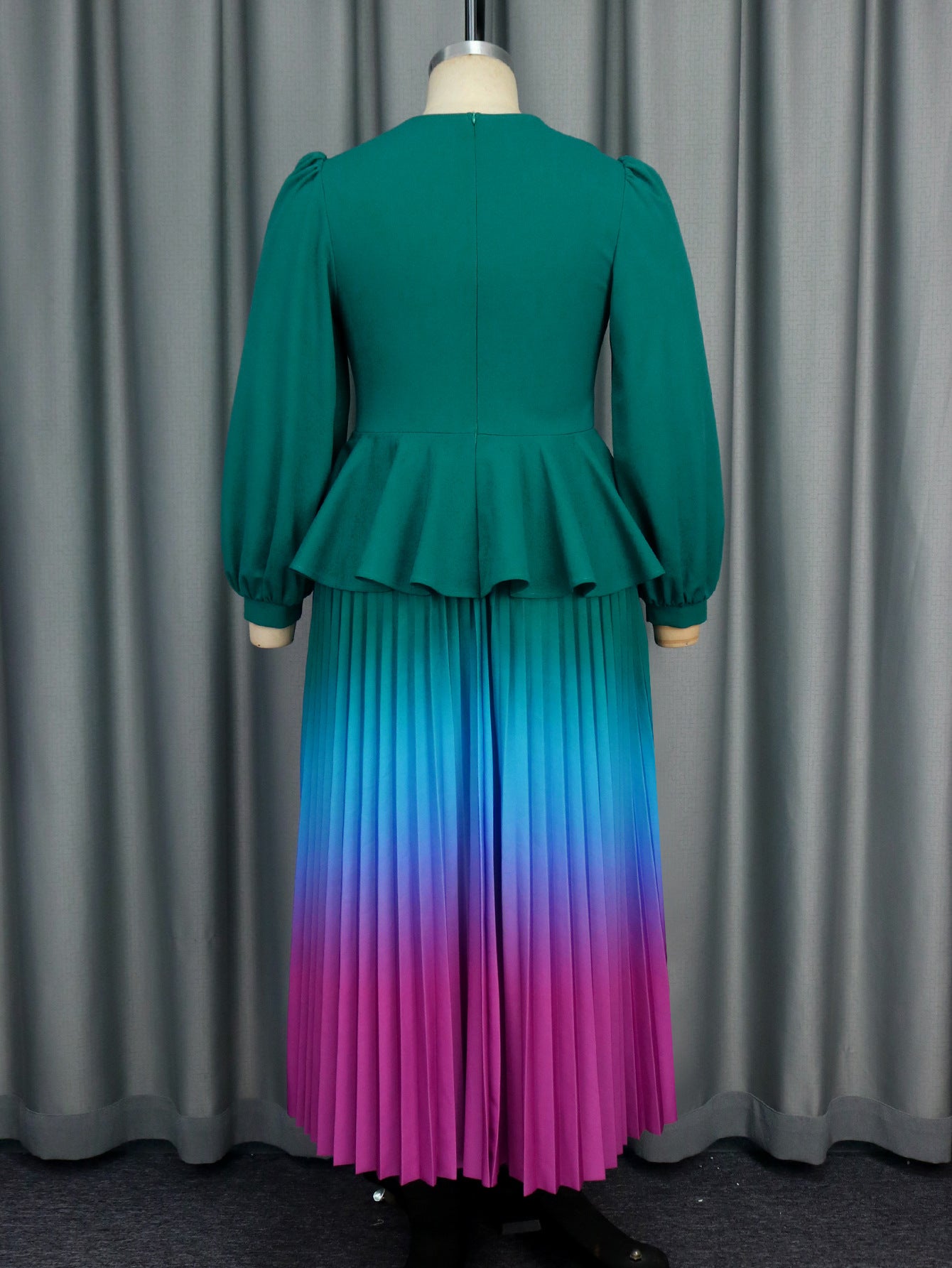Women gradient lantern sleeve party pleated dress 9