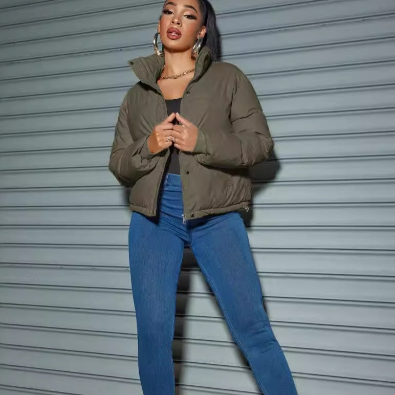 Women Turndown Collar Padding Jacket 11