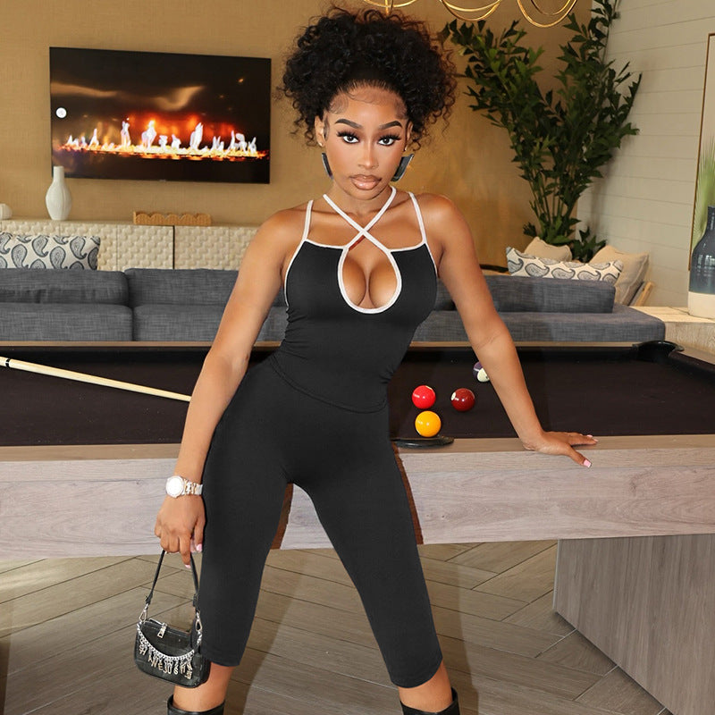 Women Spring and Summer Sexy Suspender Backless Tether Two-piece Set