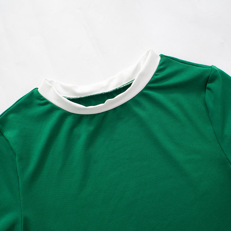 Women contrast long sleeve Crop Top and trousers Casual two-piece set 14