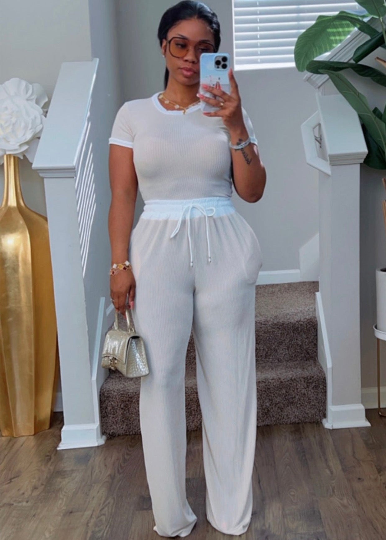 Women's Casual Street Contrast Color Round Neck Short Sleeve Two Piece Pants Set 9