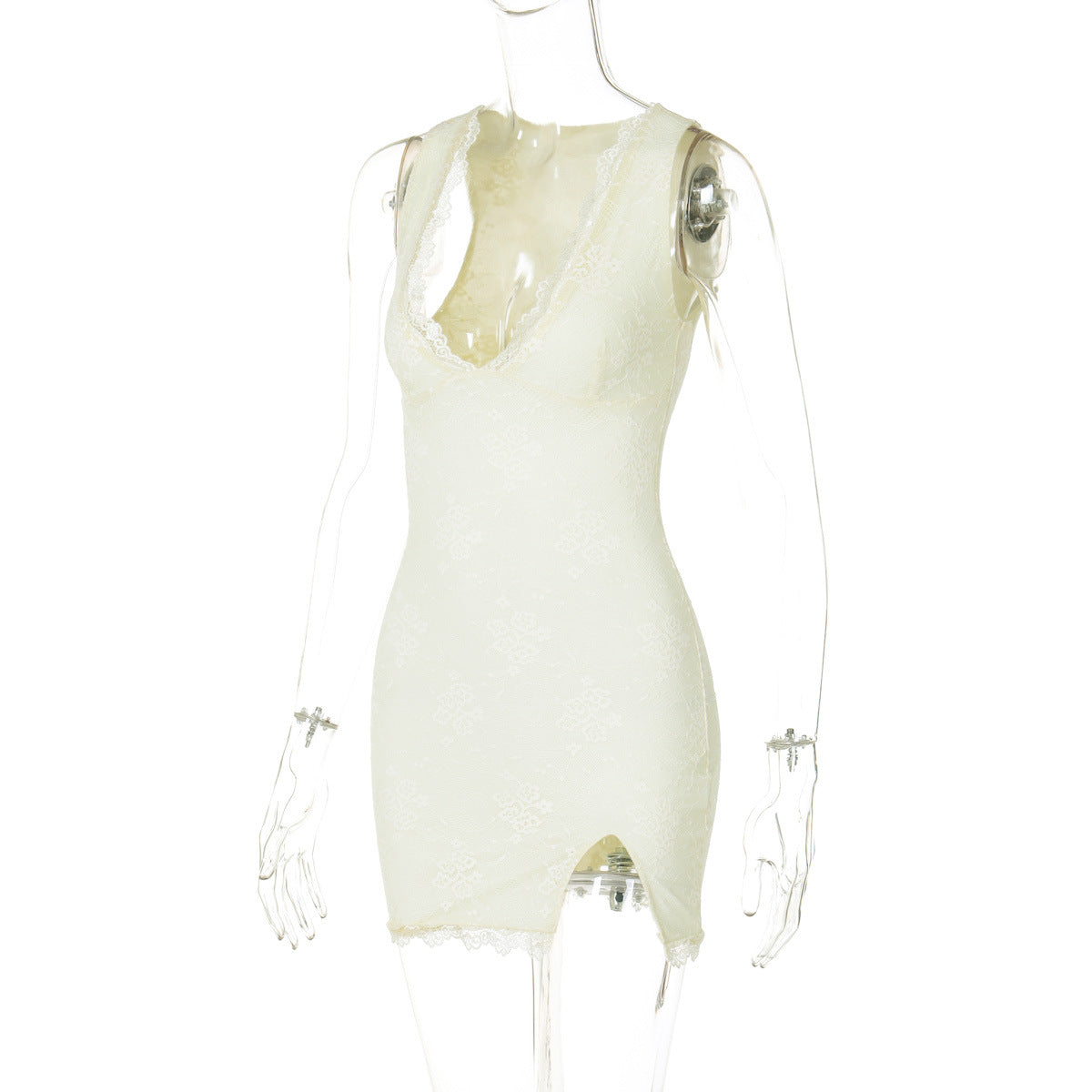 Women summer sexy v-neck lace slit Bodycon Dress 8