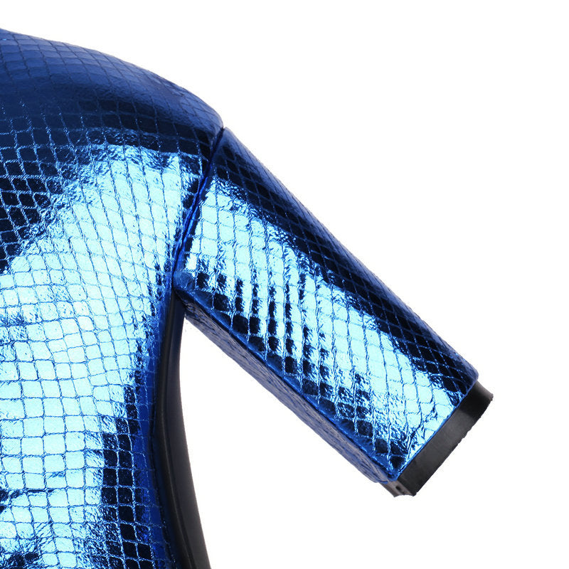 Women's High Boots Shiny Snake Pattern Thick Heel High Heel Knight Boots Waterproof Platform Knee Boots 17