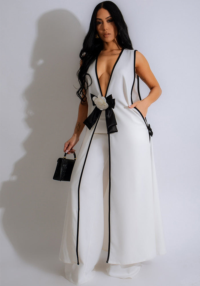 Women Sexy bow sleeveless dress and wide leg pants two-piece set