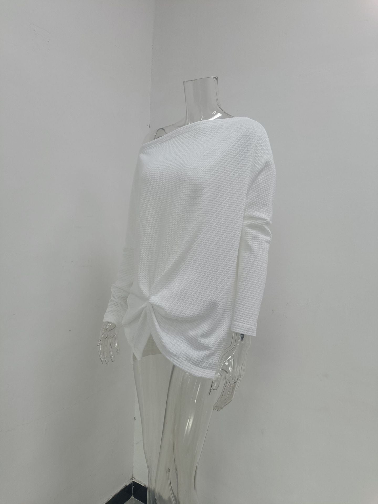 Women knitting waffle Slash Shoulder Top 24