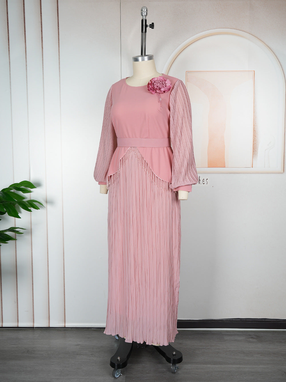 Africa Plus Size Women's Long Sleeve Elegant Pleated Formal Party Gown 13