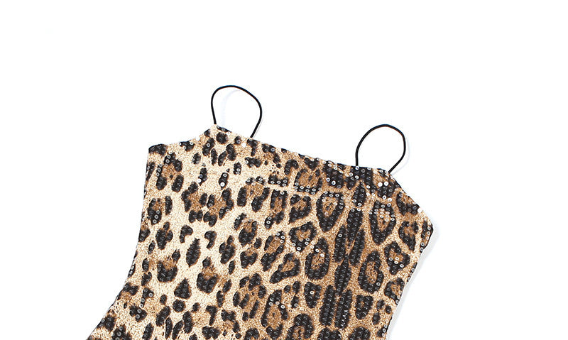 Spring women's clothing fashion sequin leopard straps Bodycon Dress 15