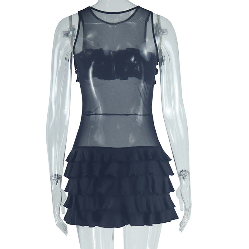 Women solid ruffled bodycon round neck sleeveless dress 7