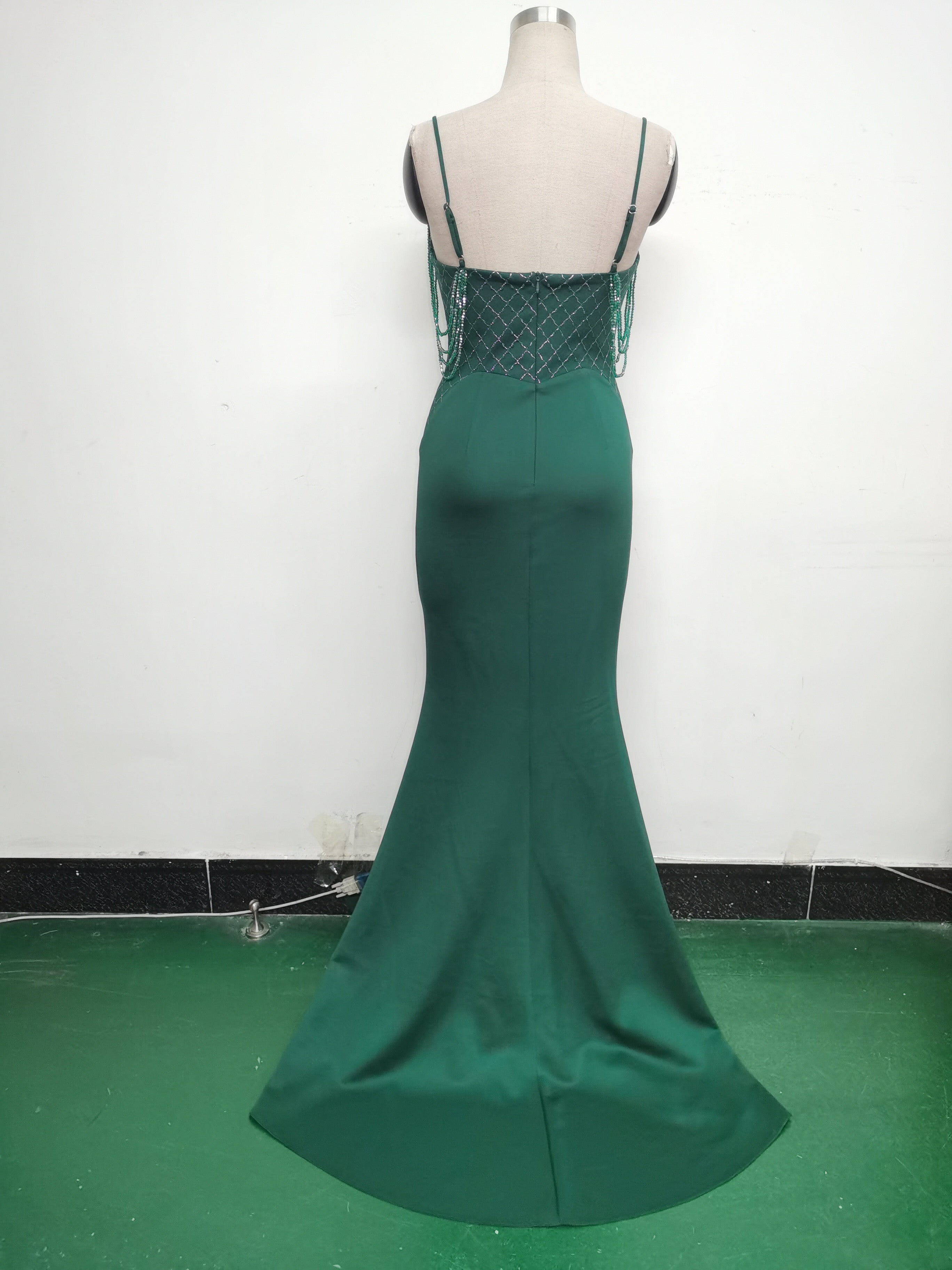 Women Fishbone Lace Sequin Wedding Fishtail Evening Dress 33