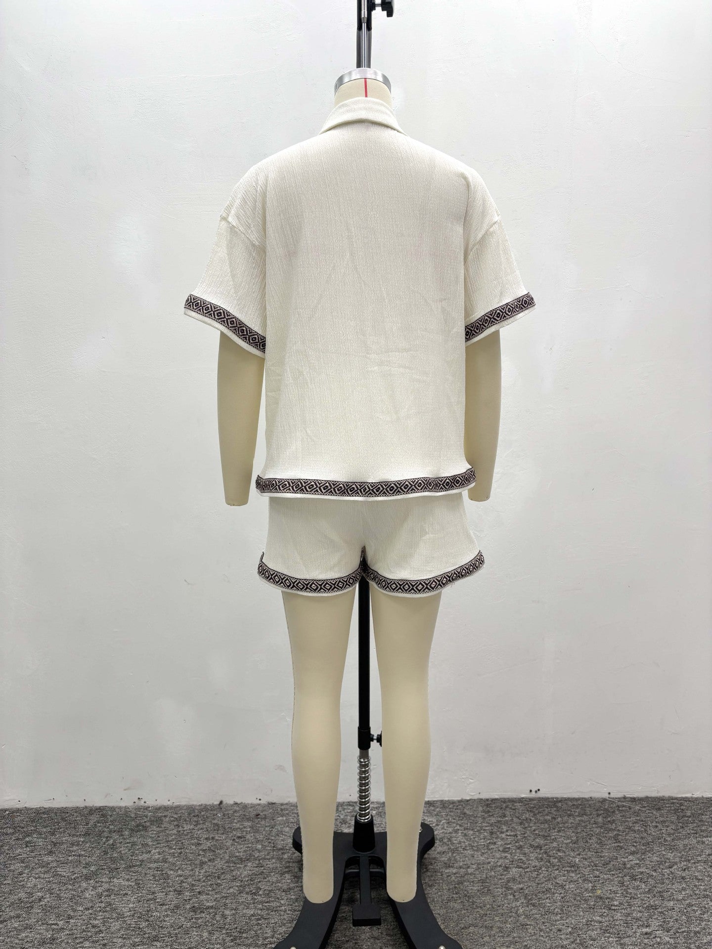 African Women's Summer Contrast Color Turndown Collar Short Sleeve Shirt & Shorts Casual Two-Piece Set 14